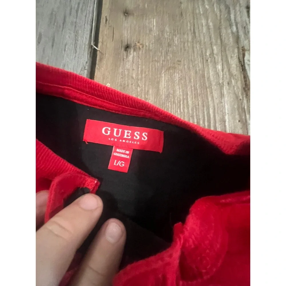 Guess Los Angeles Mens Red Henley Short Sleeve Logo T-Shirt Size Large - Picture 3 of 4